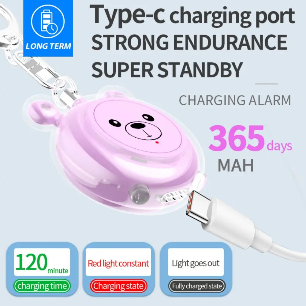 Mini Bear Self-Defense Alarm Keychain (Rechargeable)
