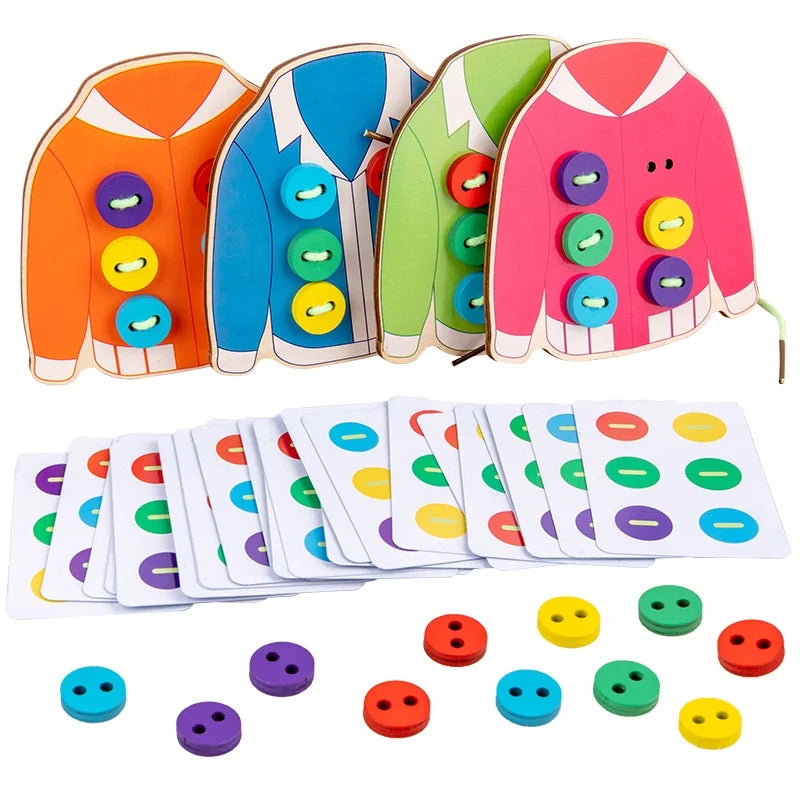 Montessori Wooden Buttoning & Lacing Game