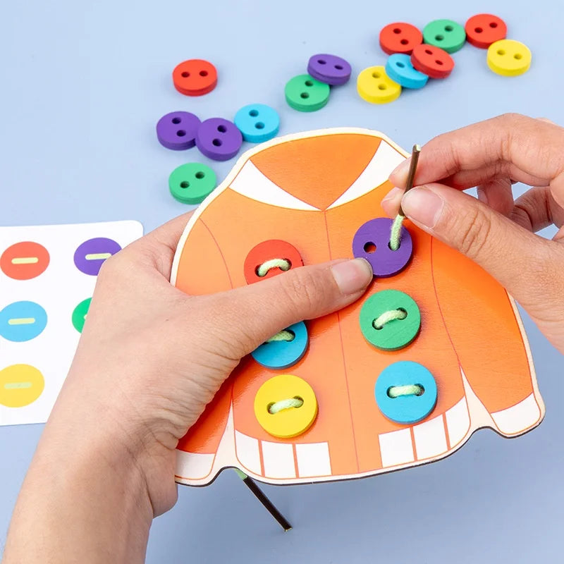 Montessori Wooden Buttoning & Lacing Game