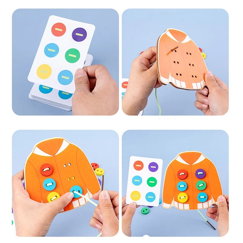 Montessori Wooden Buttoning & Lacing Game