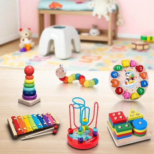 Montessori Wooden Baby Toys – Shapes, Music & Motor Skills Set