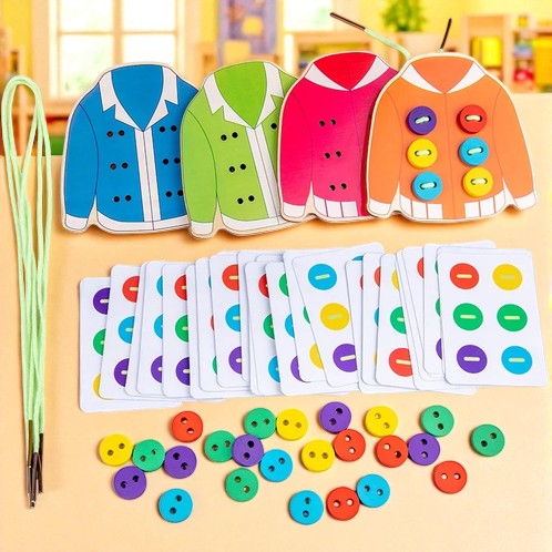 Montessori Wooden Buttoning & Lacing Game