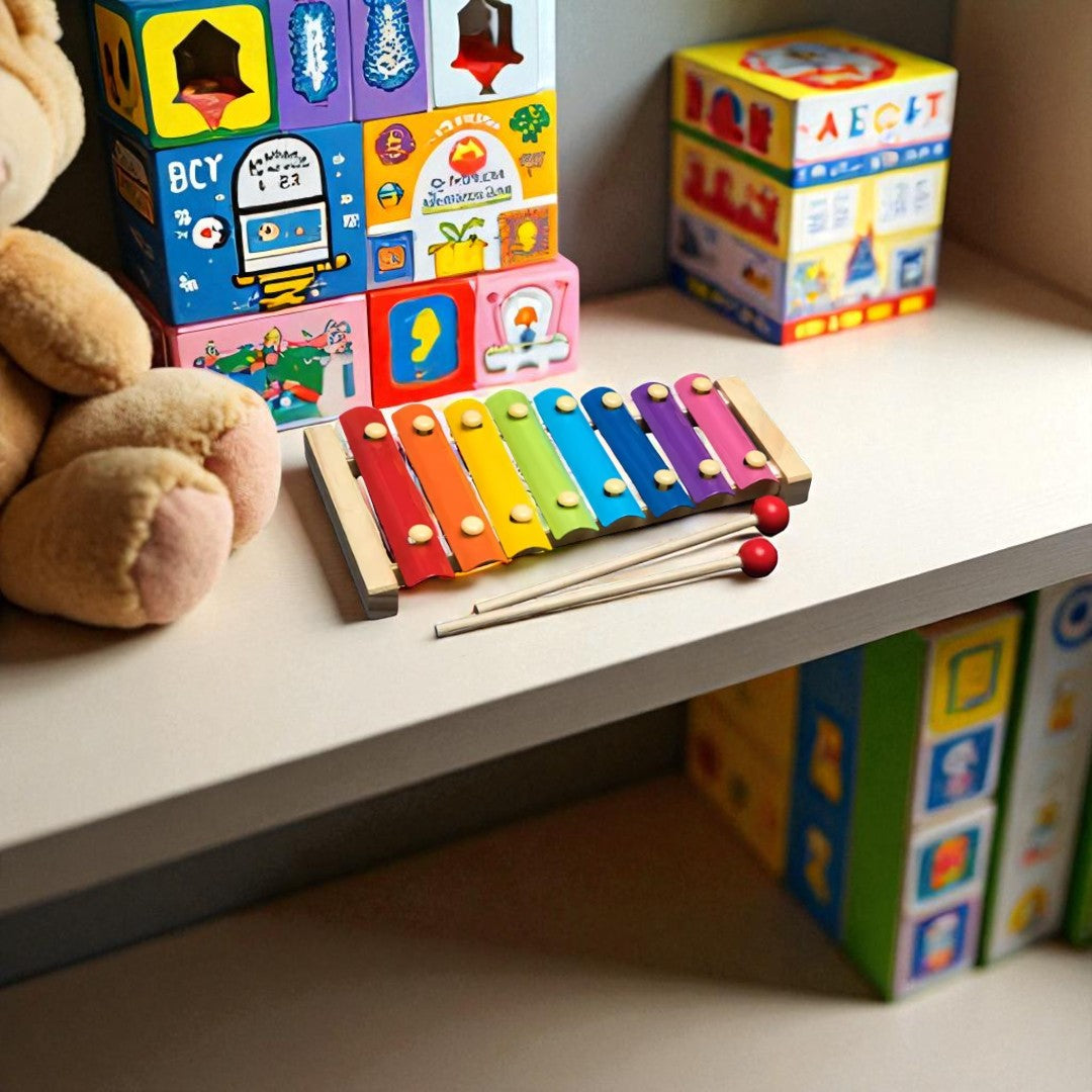 Montessori Wooden Baby Toys – Shapes, Music & Motor Skills Set